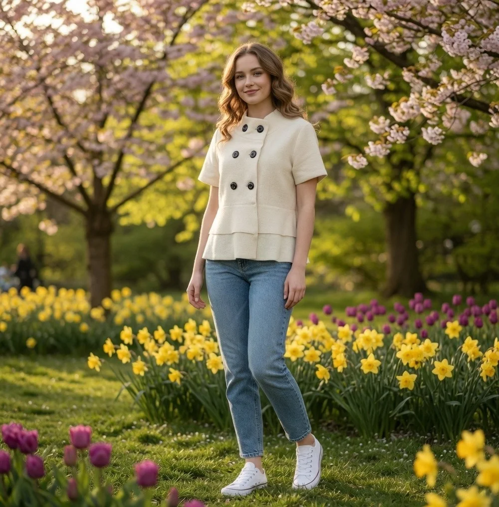 CLASSIQUES ENTIRE White Merino Wool Short Sleeve Coat Women's Layered Jacket Top